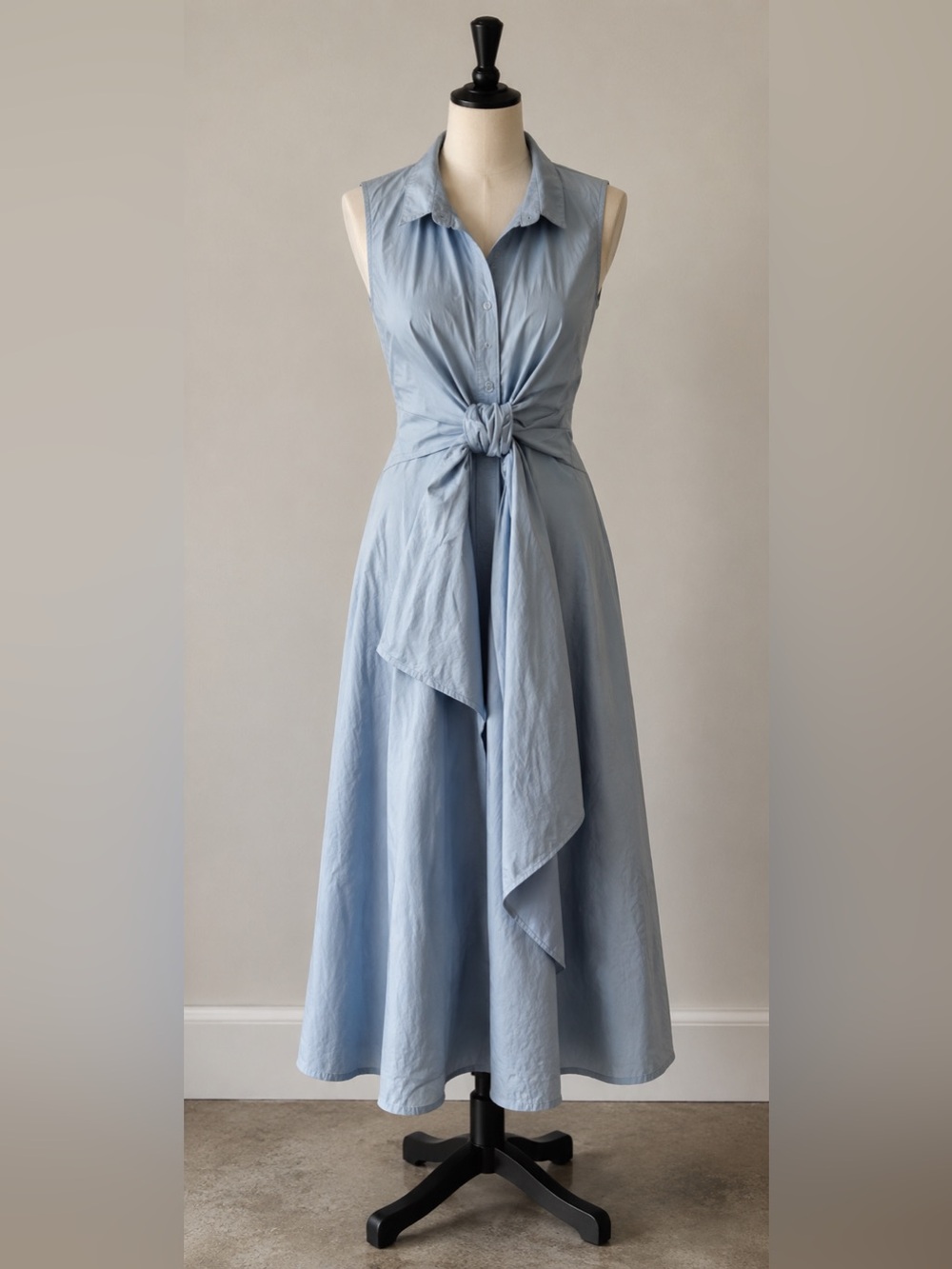 Meet Me In Santorini Dusty Blue Open Back Wrap Knot Sleeveless MIdi Dress Sz L